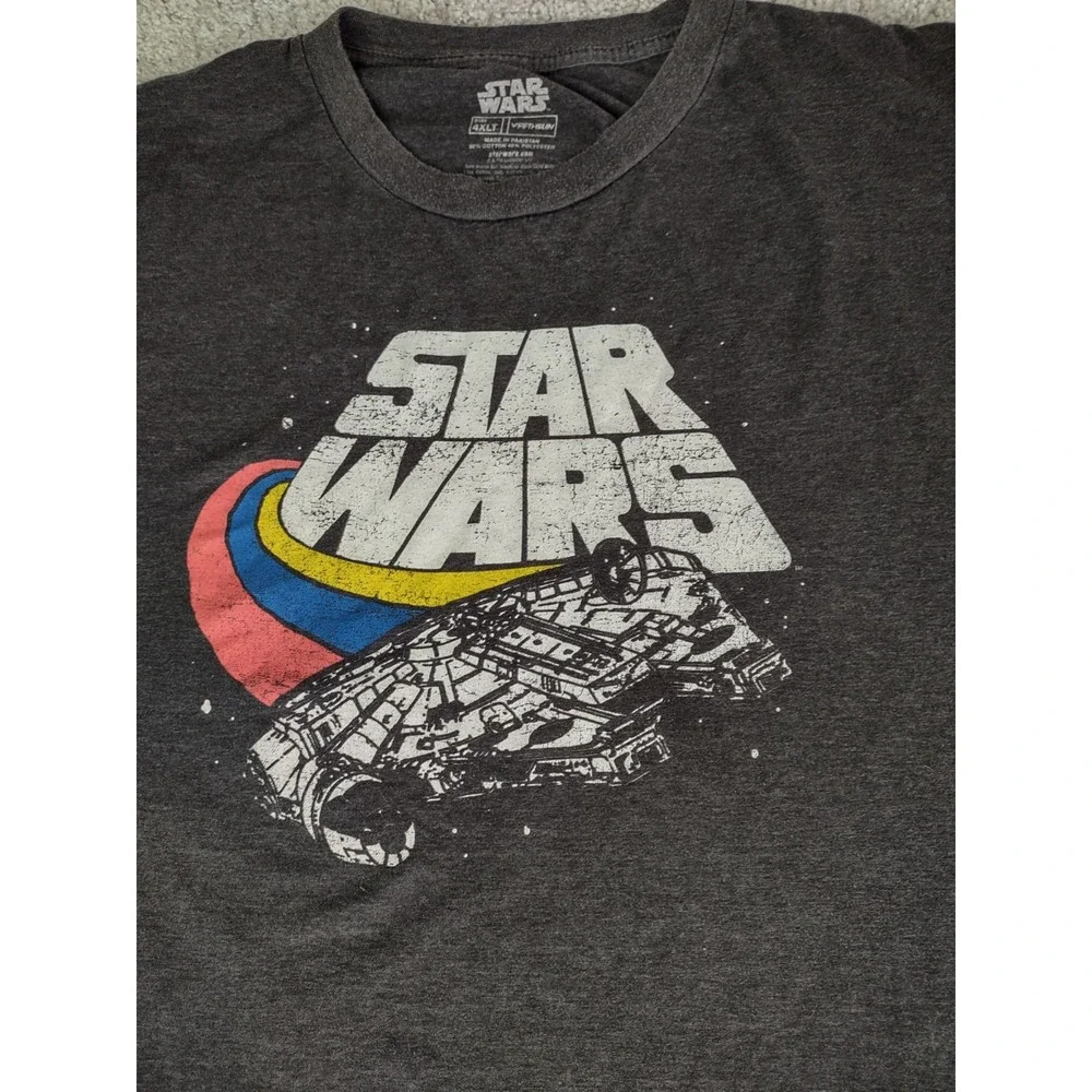 Vintage Fifth Sun Star Wars 4XL Gray Faded‎ Millennium Falcon Shirt Retro Y2K - Picture 2 of 8
